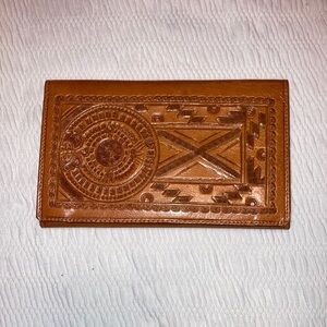 Mexico Embossed Leather Wallet Brown Handmade Bifold Women’s Men’s Handmade